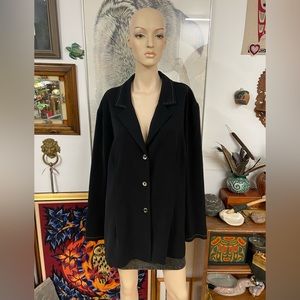 Vintage Black Collared Button Down Blazer with Yellow Gold Stitch Details